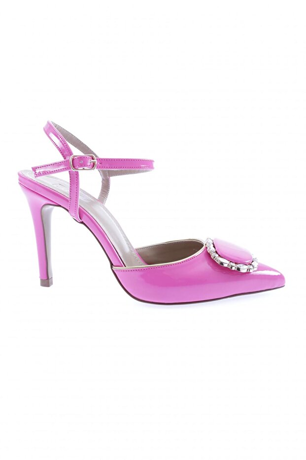 1005-23Y Women's Crystal Buckle Ankle Laced Thin Heel Shoes