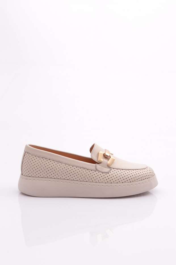 Women's Buckle Laser Loafer Shoes Ecru 5332678