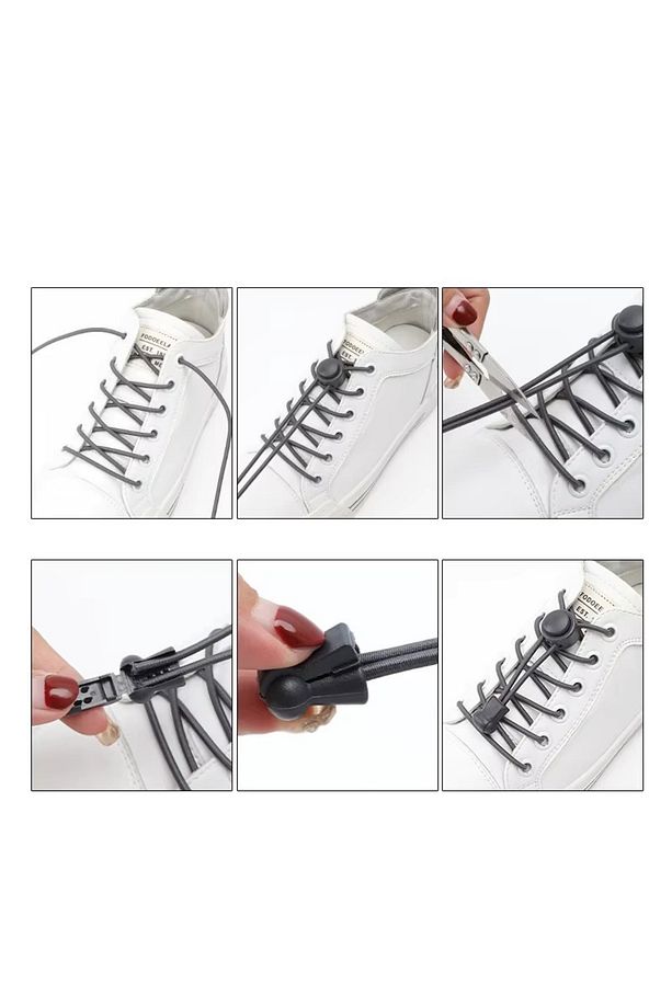 Akıllı Kilitli Elastik Ayakkabı Bağcığı / Elastic Shoelace White On Black Dots Round - 7