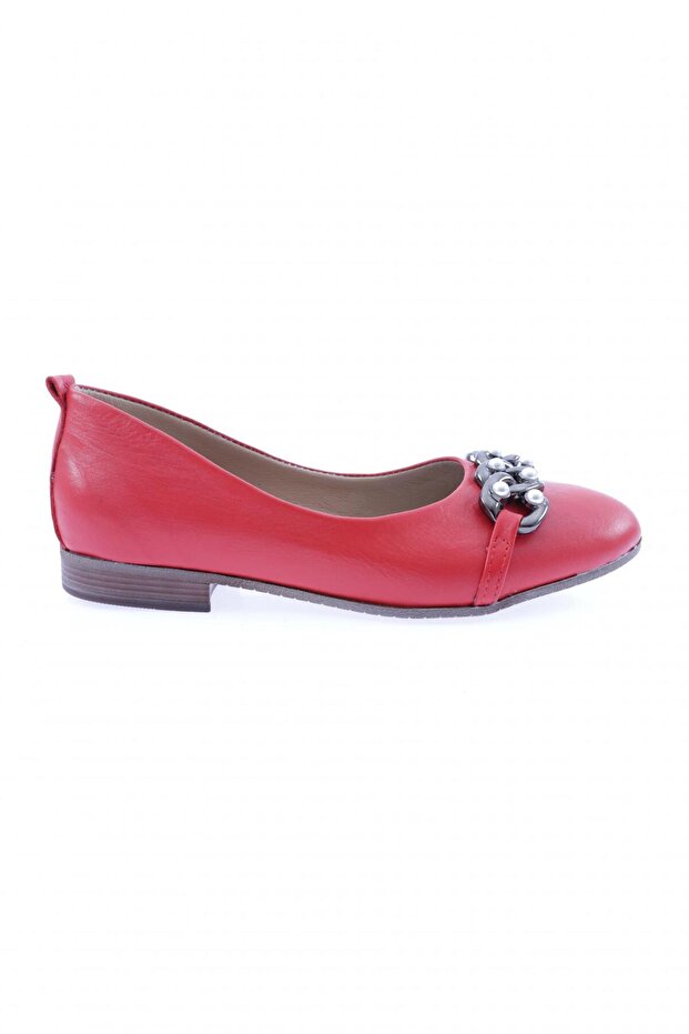Women's Pearl Stone Ballerinas Genuine Leather Red 1413335