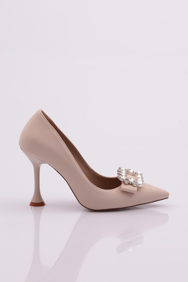 Women's Square Stone Buckle Heels Shoes Beige Scuba 452362821
