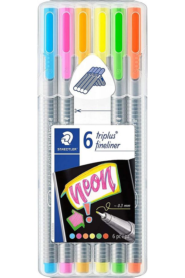 Triplus 6'lı 0.3mm Üçgen Fineliner Neon Kalem Seti / Sb6cs3 - 1