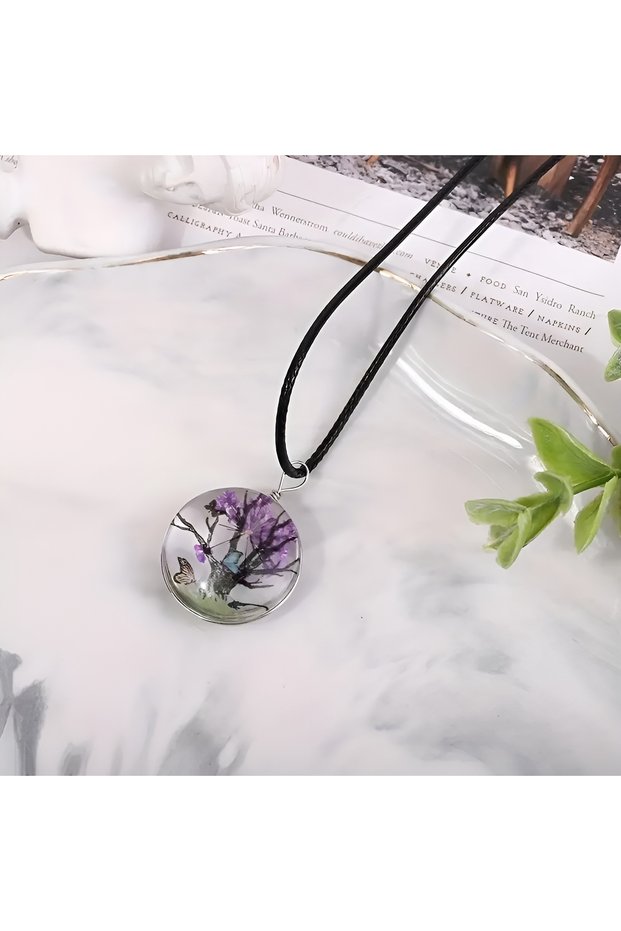 Tree of Life Themed Necklace Transparent Design with Butterfly Special Epoxy Accessory Vivid Look Luxury Jewelry