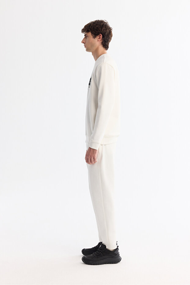 Erkek Ekru Bisiklet Yaka Kolay Ütülenir Pamuklu Regular Fit Sweatshirt A42Y1270 - 3