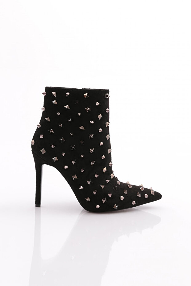 1123 Women's Diken Stone Heeled Boots Black Suede