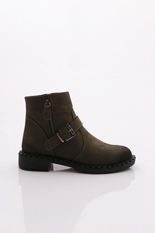 Women's Belt Lace-Up Boots Khaki Nubuck Genuine Leather 14935106
