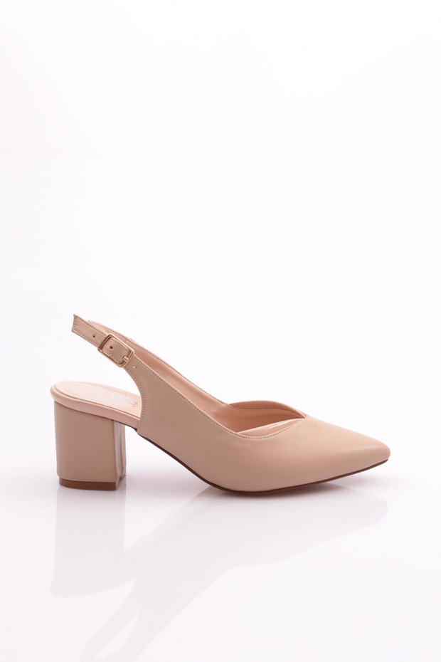 Women's Open Back Pointed Toe Heeled Shoes Nude Nude Patent Leather 217112621