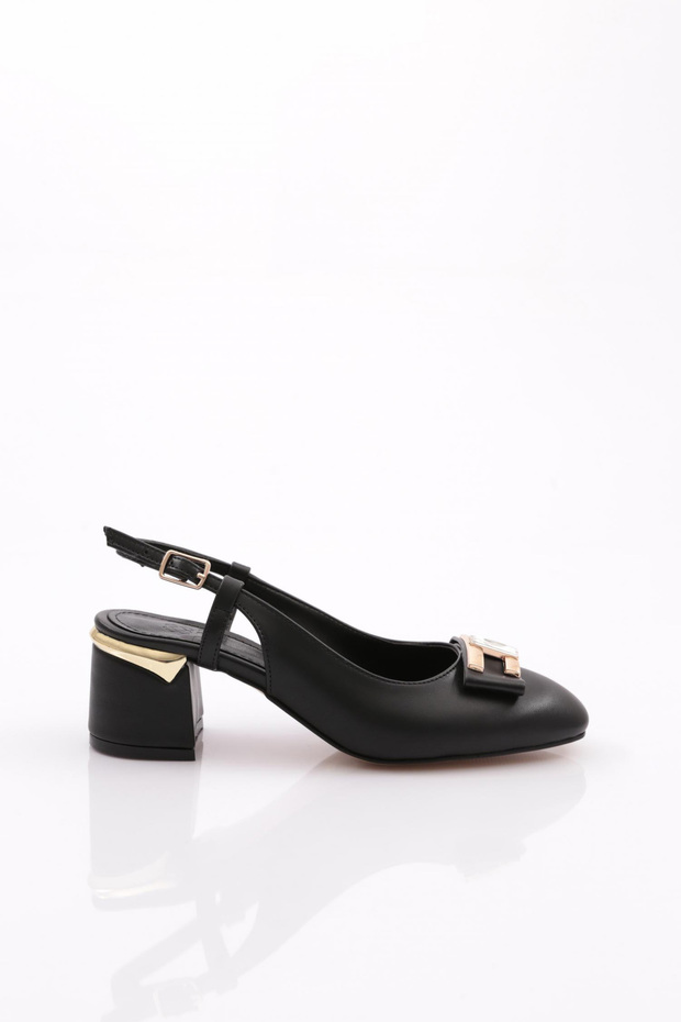 Women's Stone Buckle Heeled Shoes Black 352513539