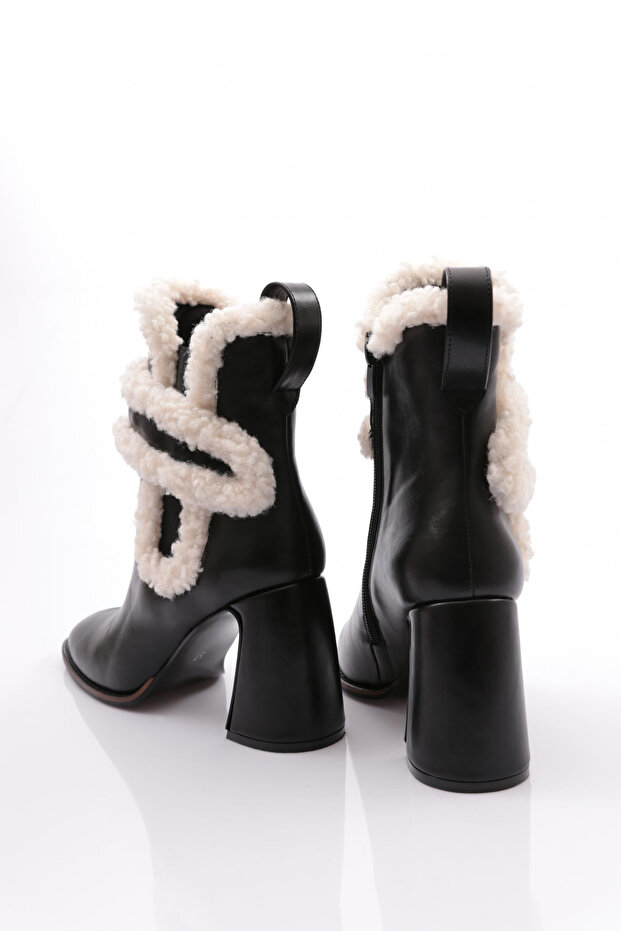 Kadın Üstü Kürklü Topuklu Bot Siyah 91763236 - 3