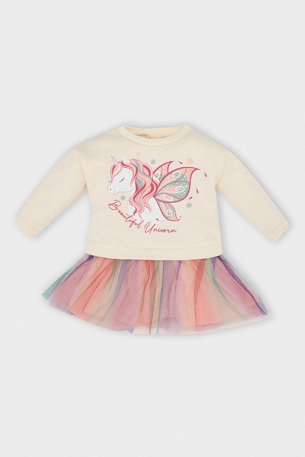 Kız Bebek Unicorn Baskılı Uzun Kollu Kalın Tütülü Sweat Elbise D5621a524wn - 1
