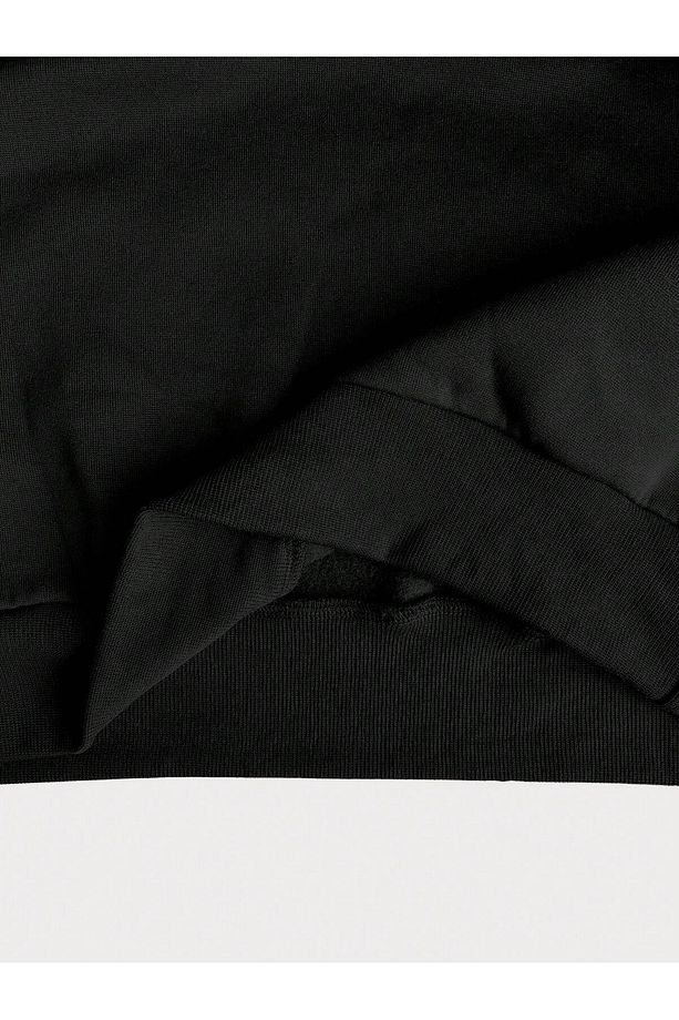 Unisex V-Yaka Kapüşonlu Siyah Baskılı Basic Oversize Swetshirt - 3