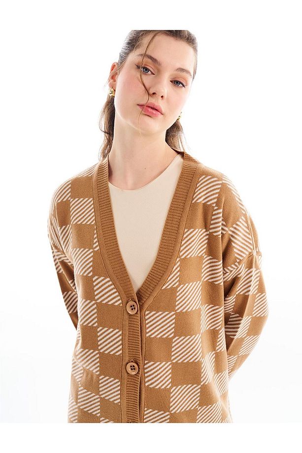 Exclusive Soyut Desen Triko Tunik Bej-ekru - 5