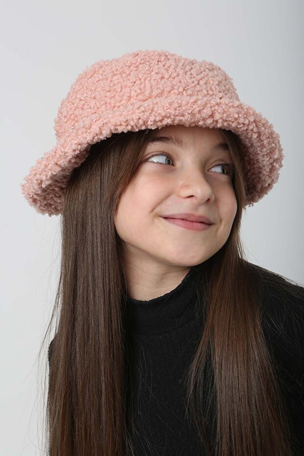 Çocuk Kıvırcık Peluş Bucket Şapka RKŞ-Ç-10 Pudra - 2