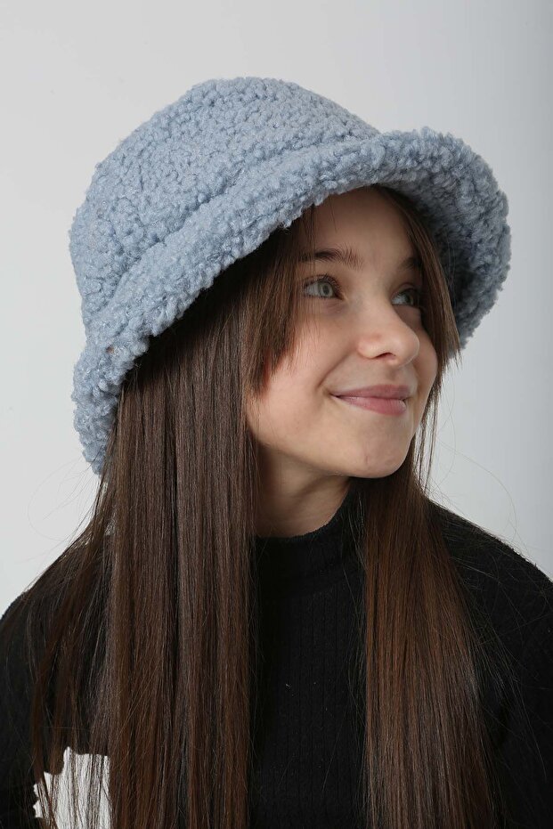 Çocuk Kıvırcık Peluş Bucket Şapka RKŞ-Ç-10 Mavi - 5
