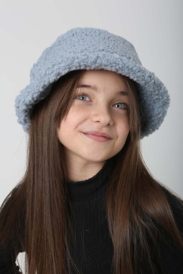 Çocuk Kıvırcık Peluş Bucket Şapka RKŞ-Ç-10 Mavi - 7