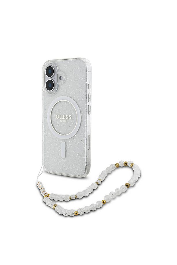 iPhone 16 Uyumlu Kılıf Guess  Lisanslı Magsafe Özellikli Simli Silikon İnci Bileklikli Şeffaf - 2