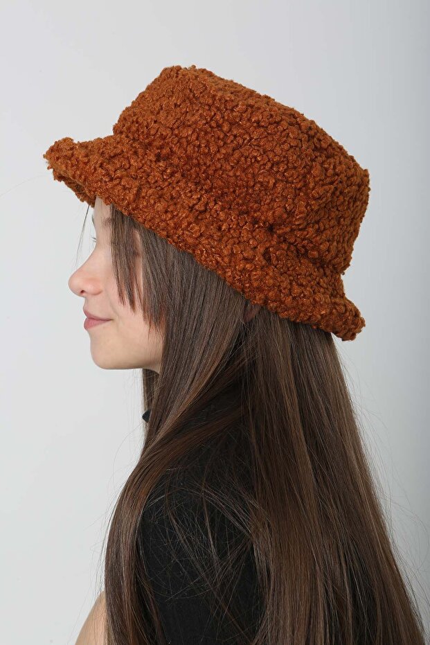 Дитяча плюшева шапка-відро кольору черепиці - RKŞ-Ç-10 - 7