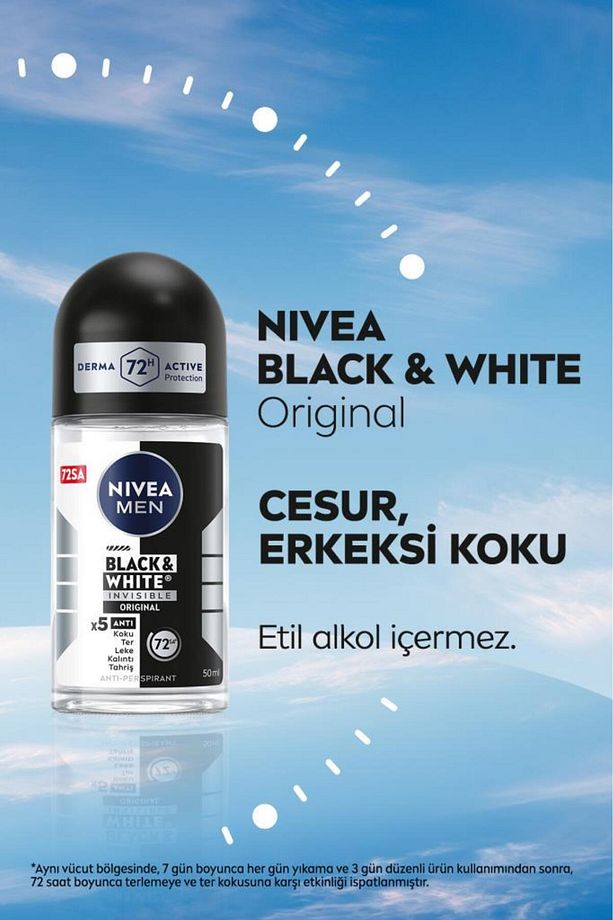 MEN Erkek Roll-on Deodorant Black&white Original 50ml, 72 Saat Koruma, X3 Adet - 4