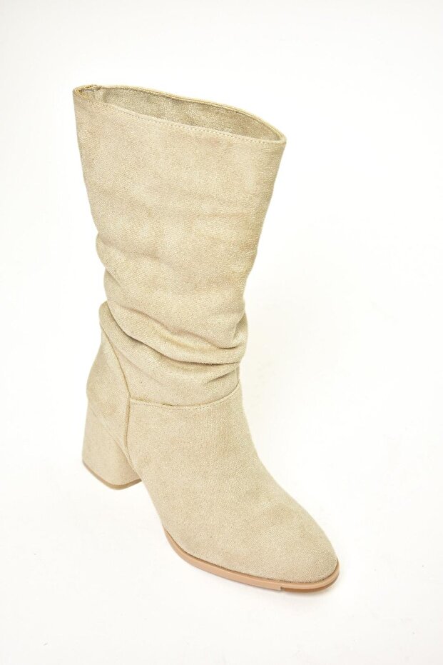 T 848243002 Bézs velúr vastag sarkú női csizma - 7