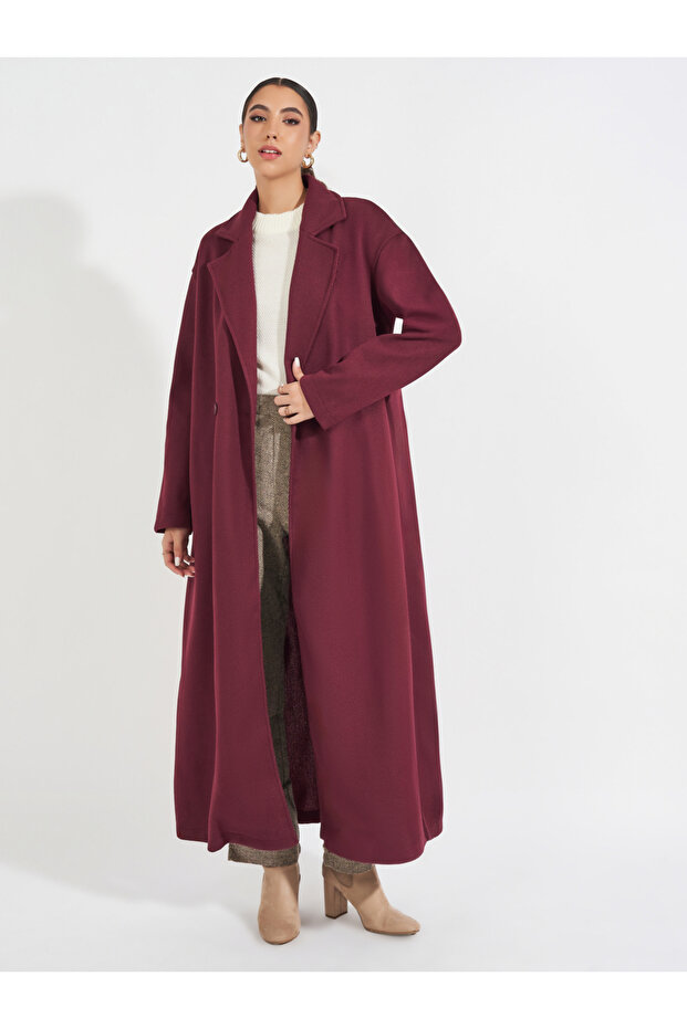 Regular Fit Maxi Length Wool Like Buttoned Coat - 1