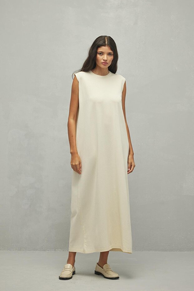 Merserize Maxi Elbise Ekru - 2