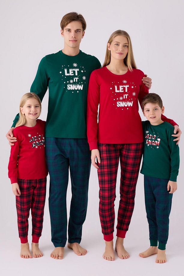 3131 Noel Erkek Let It Snow Yeşil Uzun Kol Pijama Takım - 7
