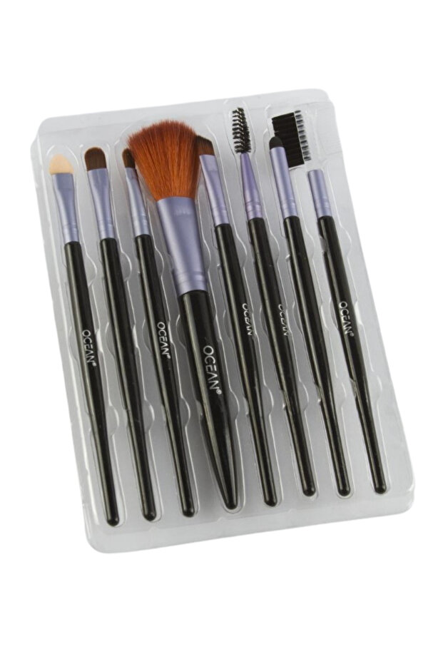 8 Piece Basic Makeup Brush Set - Purple - 2