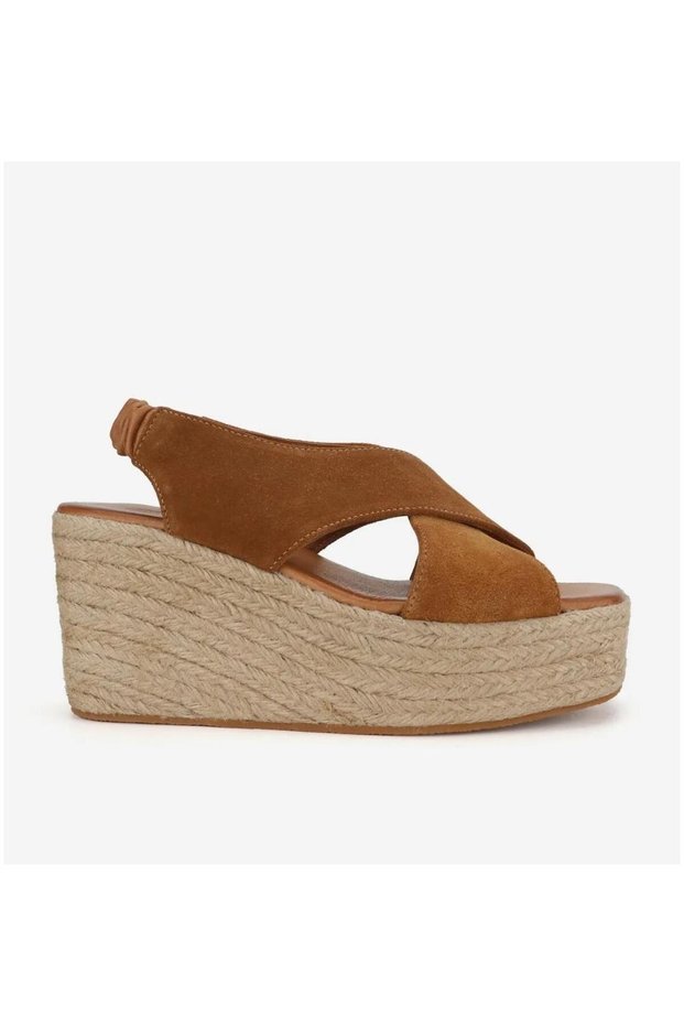24Y-120-210 Women's Genuine Suede Leather Jute Padded Sole Fashion Blunt Toe Sandals