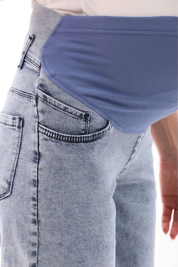 Hamile Esnek Karın Bantlı Beli Ayarlanabilir Mom Fit Şort Mavi Kar - 6