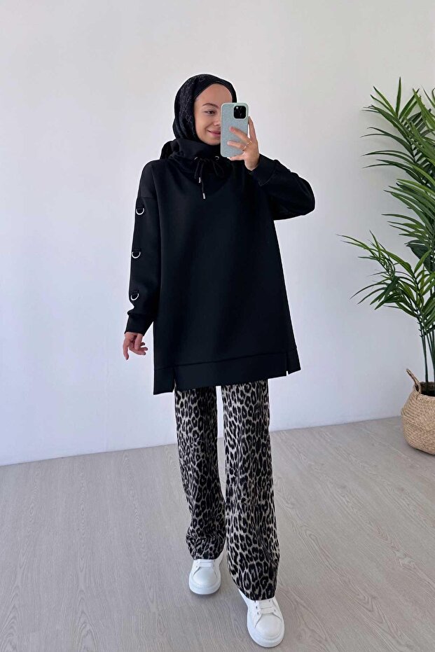 Leopard Pattern Trousers - Black - 4
