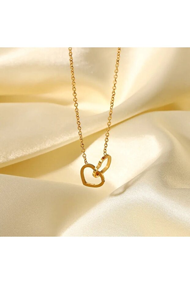 Kadın Paslanmaz Çelik İç İçe Çift Kalp Kolye - 4
