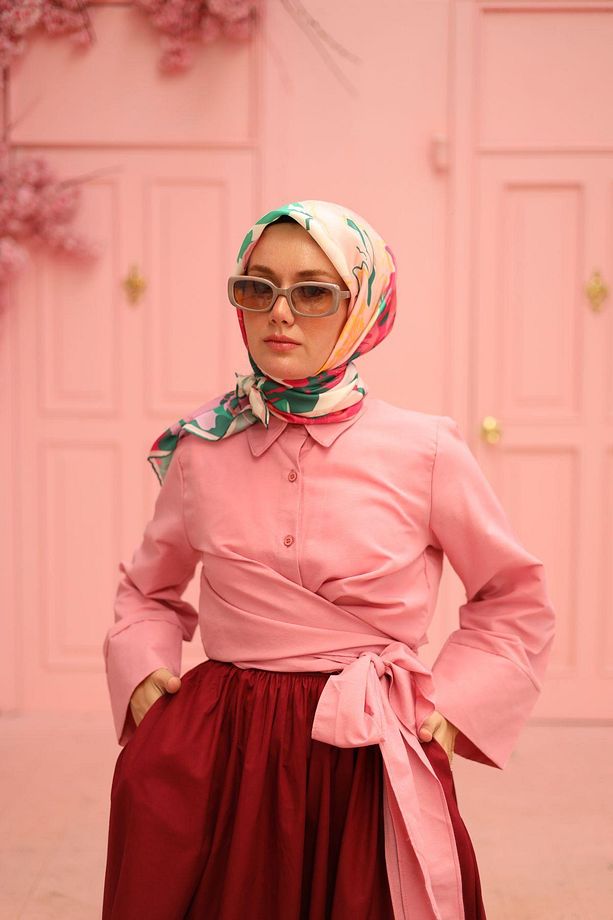Tivil Ipek Eşarp 11437-23 Pembe Karışık Desen - 2