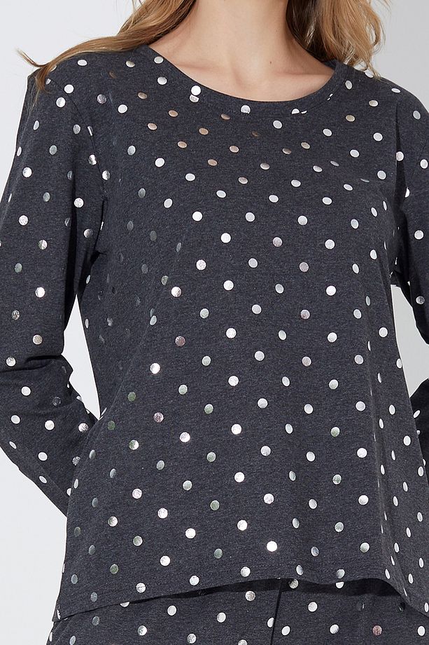 Antrasit Puan Varak Baskılı Örme Pijama Takım 7792 - 3
