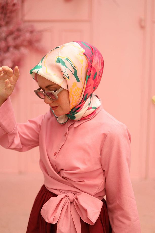 Tivil Ipek Eşarp 11437-23 Pembe Karışık Desen - 1