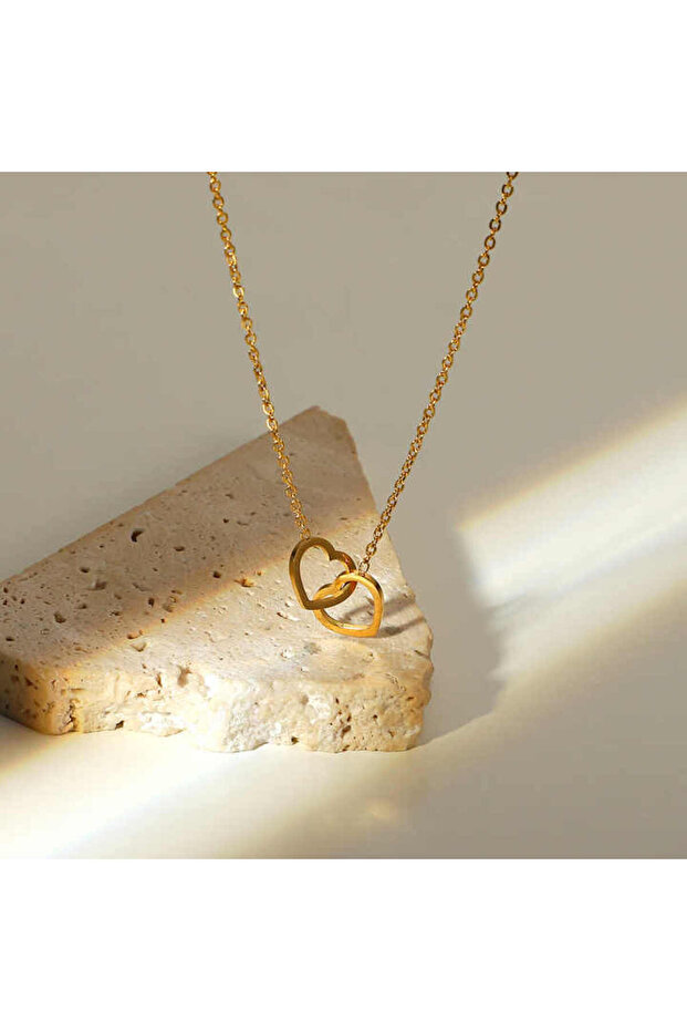 Kadın Paslanmaz Çelik İç İçe Çift Kalp Kolye - 3