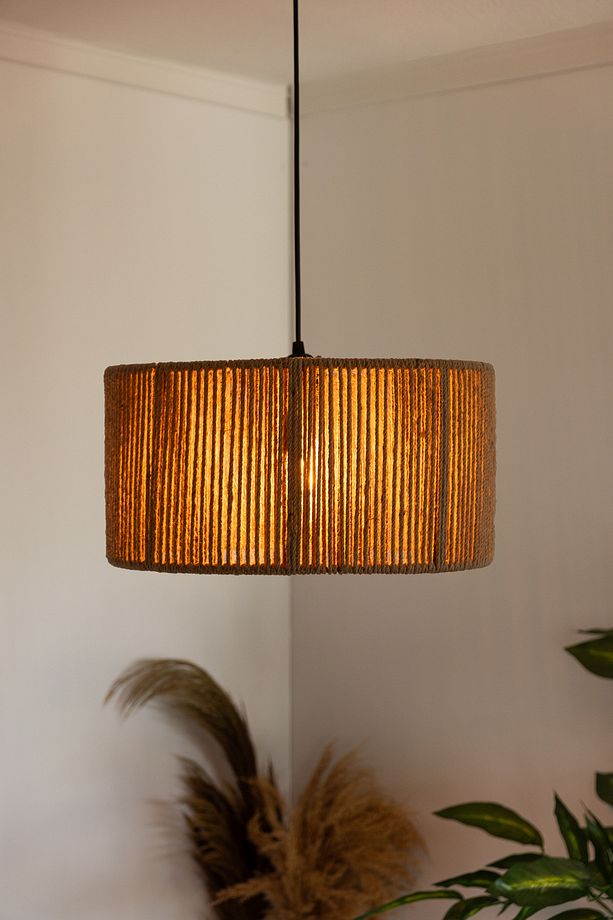Bohem Avize Rustik Rattan Avize Hasır Avize Jüt Avize El İşçiliği Doğal Silindir Boho Chandelier - 5
