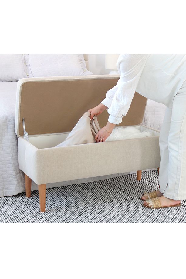 Glend Sandıklı Bench Puf - Krem - 3