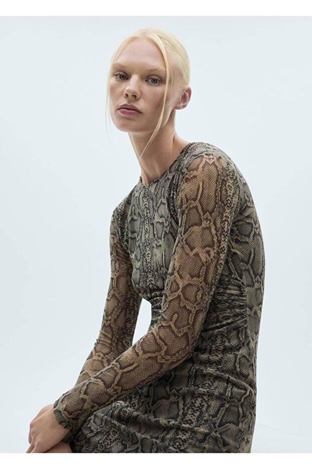 Yılan desenli tül elbise - 1