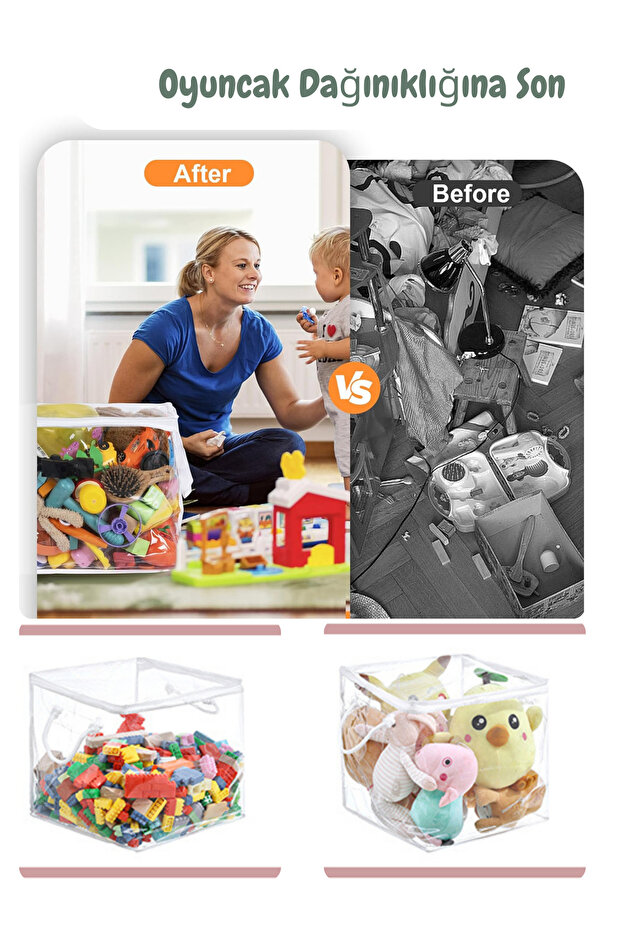 3Pcs Pvc Cube Laundry Basket Clothes Storage Organizing Basket Organizer Transparent Bag 30X30X30