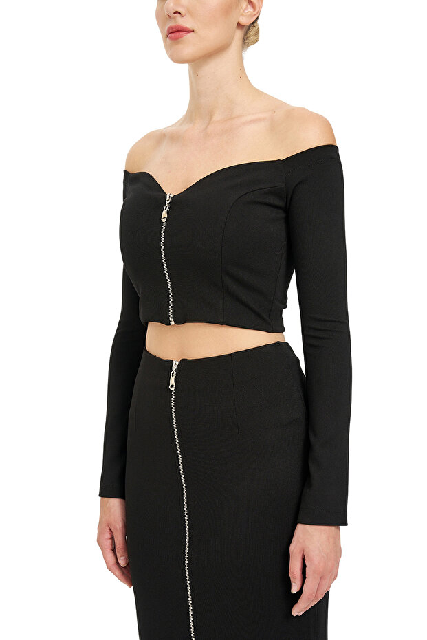 Geniş Yaka Crop Bluz - 5