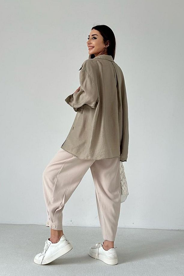 Kadın Oversize Marc Premium Tek Cepli Salaş Gömlek - 5