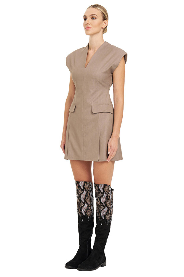 V Yaka Vatkalı Elbise - 2