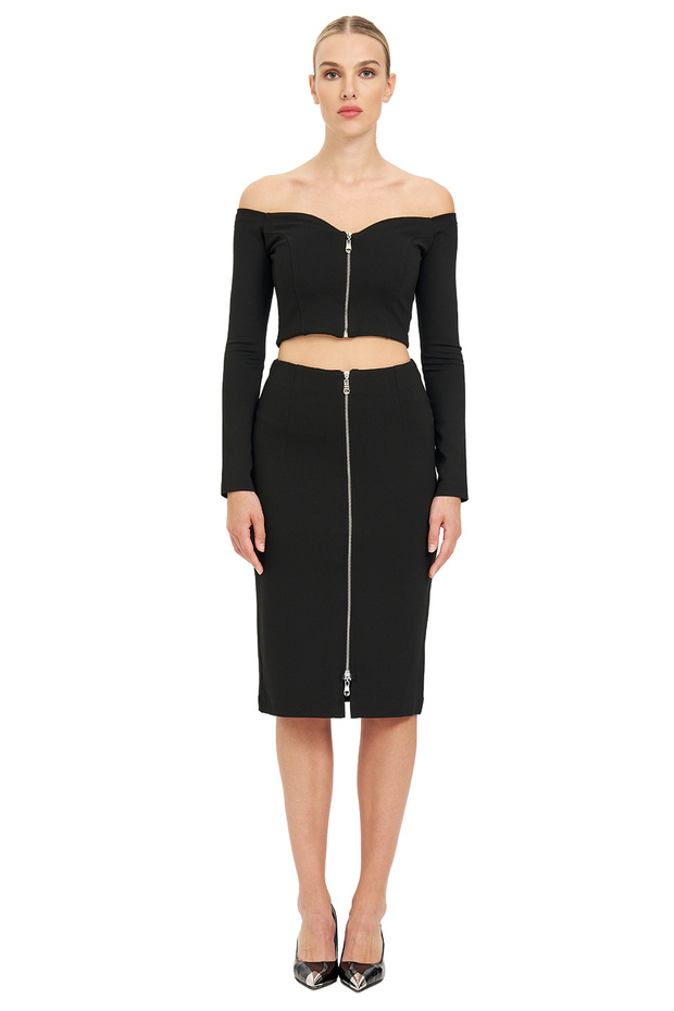 Fermuarlı Midi Etek - 1