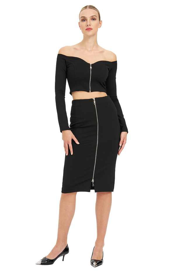 Fermuarlı Midi Etek - 3