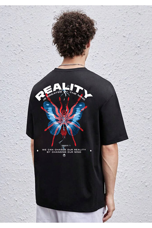 Men's Oversize Reality Back Printed Black T-Shirt