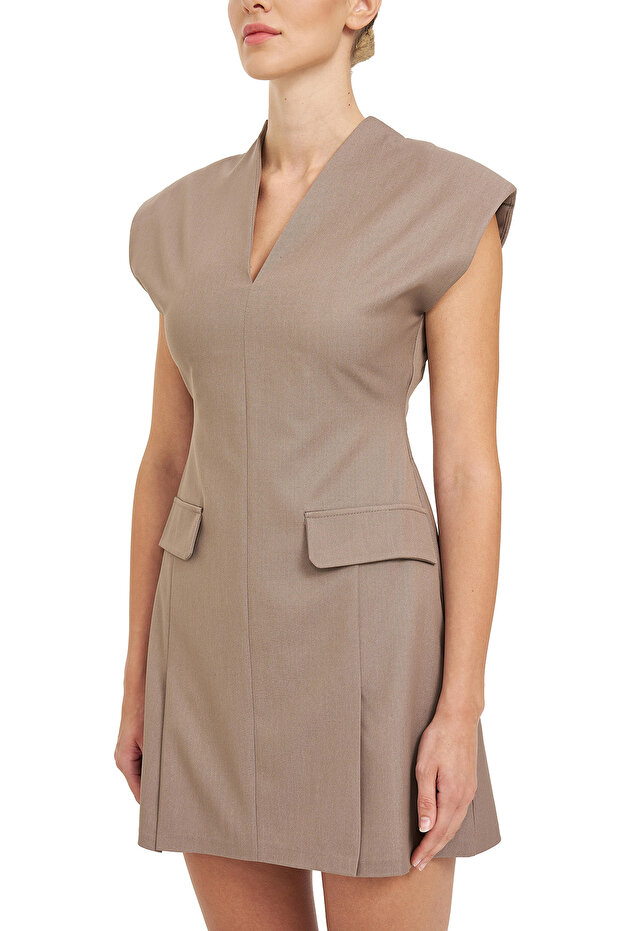 V Yaka Vatkalı Elbise - 5