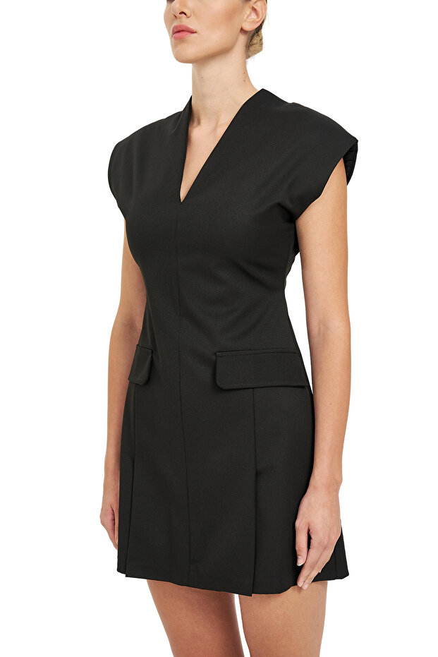 V Yaka Vatkalı Elbise - 6