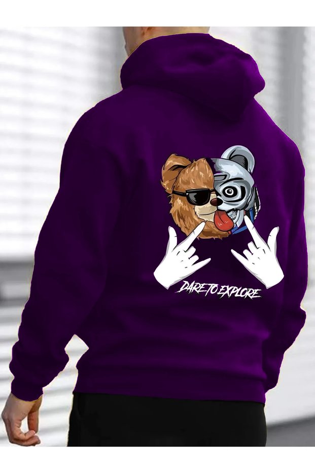 Men's Purple Winter Hooded Sweatshirt Daretto Printed