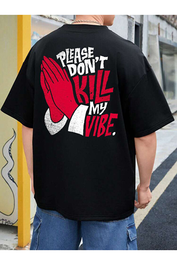 Unisex Please Dont Back Printed Oversize Black T-Shirt