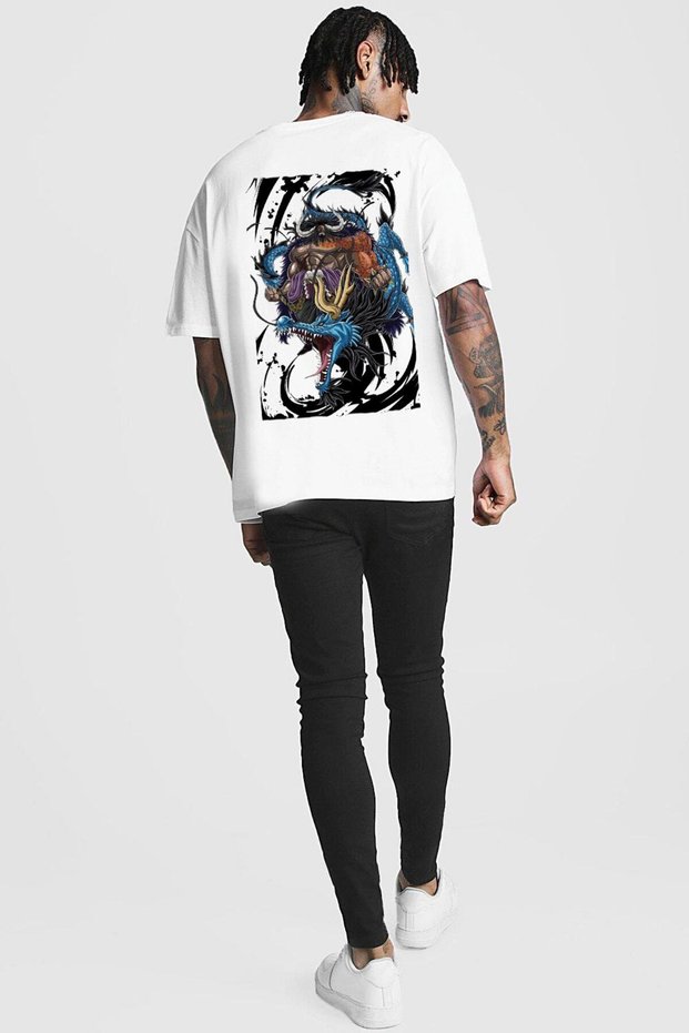 Men's Oversized Loose Fit White t-shirt with Black Loose fit Printed